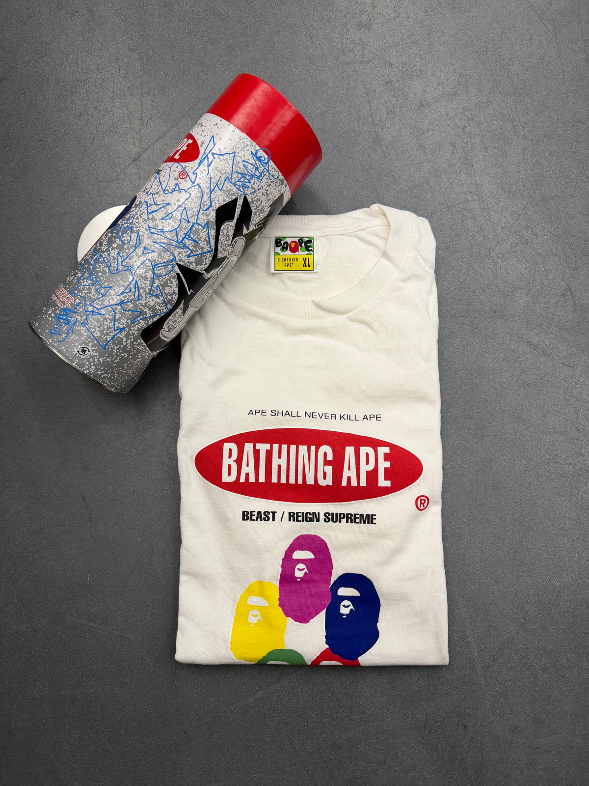2015 BAPE X STASH TEE 03 WITH SPRAY CAN PACKAGING - WHITE (XL)