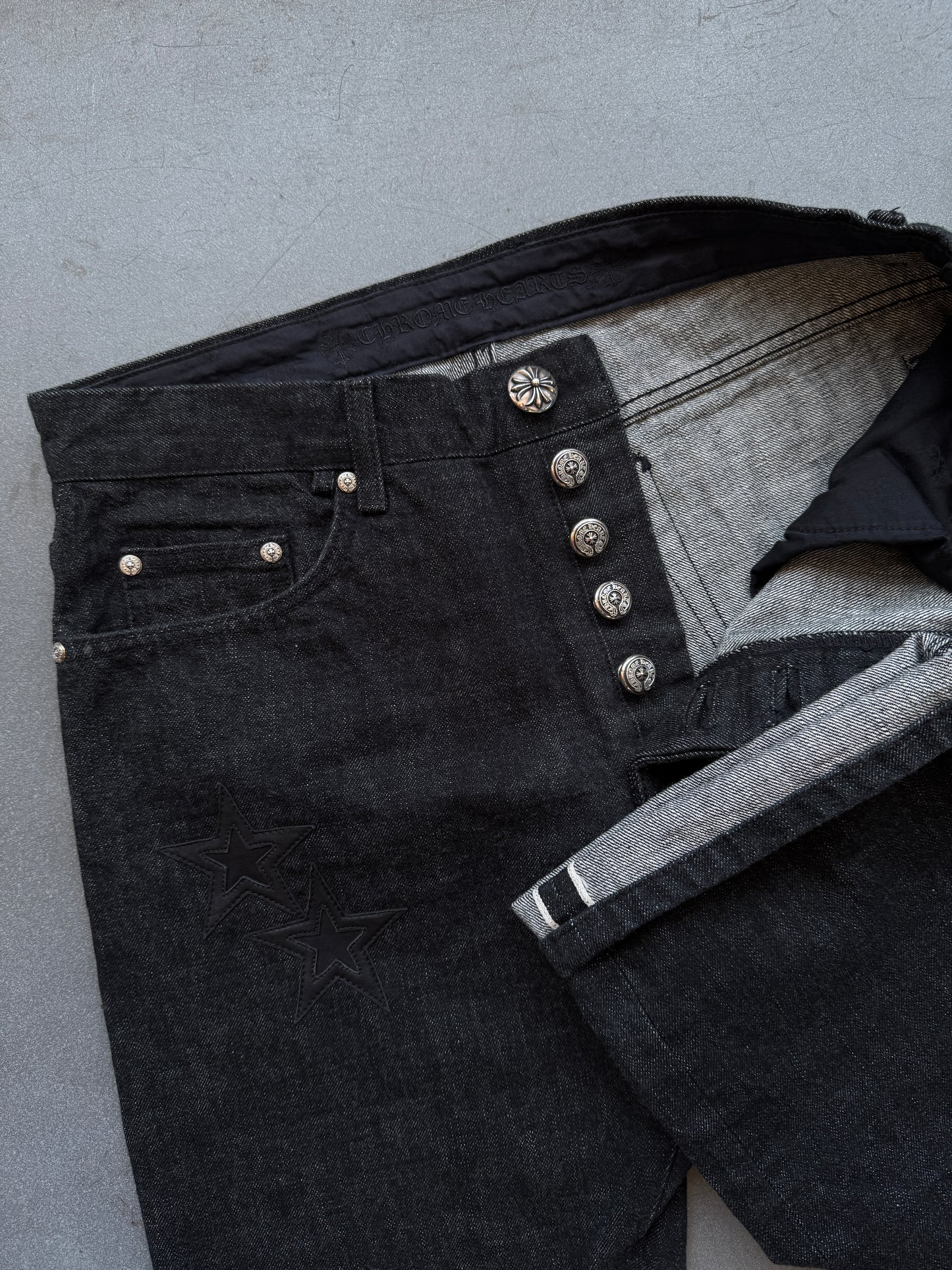 CHROME HEARTS SELVEDGE STAR JEANS - 33 BLACK