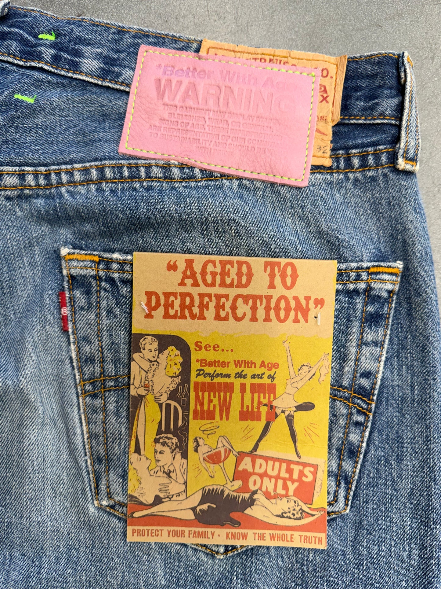BETTER WITH AGE SHAM HAND-BEADED DOUBLE-WIDE DENIM