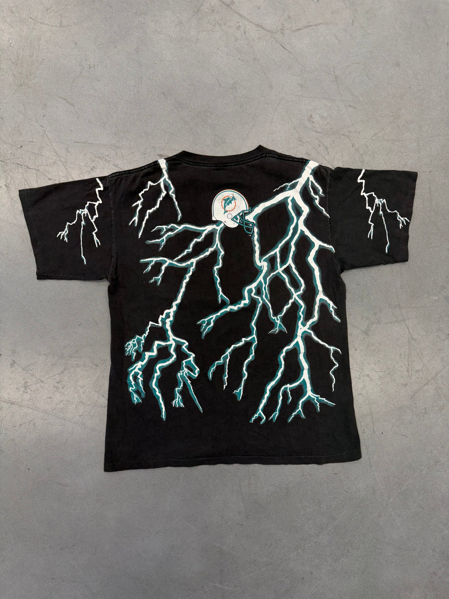 1993 MIAMI DOLPHINS SALEM LIGHTNING AMERICAN THUNDER TEE (SALEM SPORTSWEAR TAG)