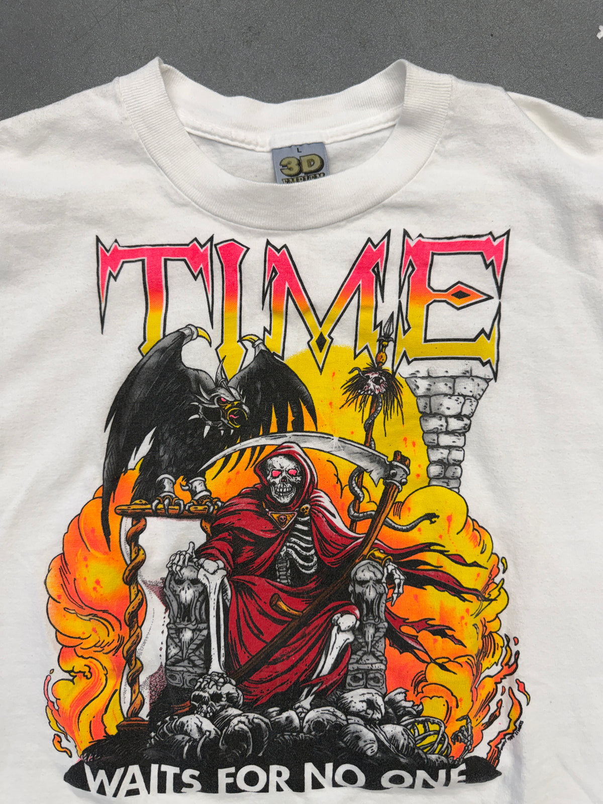 TIME WAITS FOR NO ONE GRIM REAPER TEE (3D EMBLEM TAG)