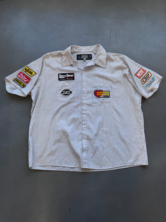 THROTTLE THREADS PINSTRIPE GAS STATION SS BUTTON-UP