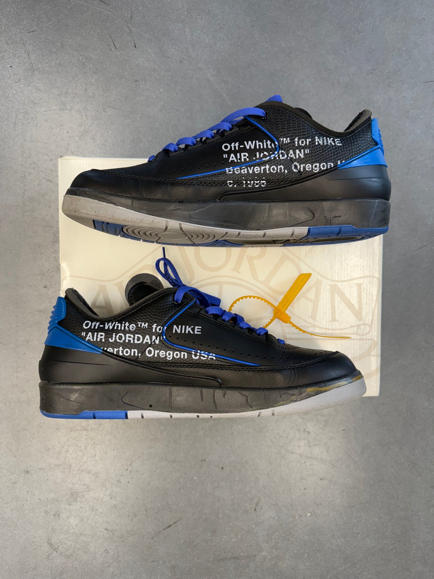 2021 SIZE 12 OFF-WHITE JORDAN 2 RETRO LOW SP BLACK BLUE (PRE-OWNED WITH BOX)