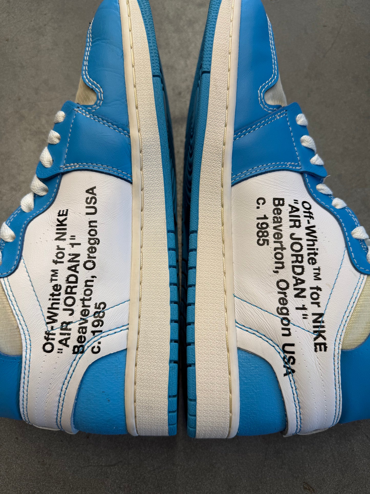 2018 SIZE 10.5 OFF-WHITE JORDAN 1 UNIVERSITY BLUE (PRE-OWNED NO BOX/LACES)