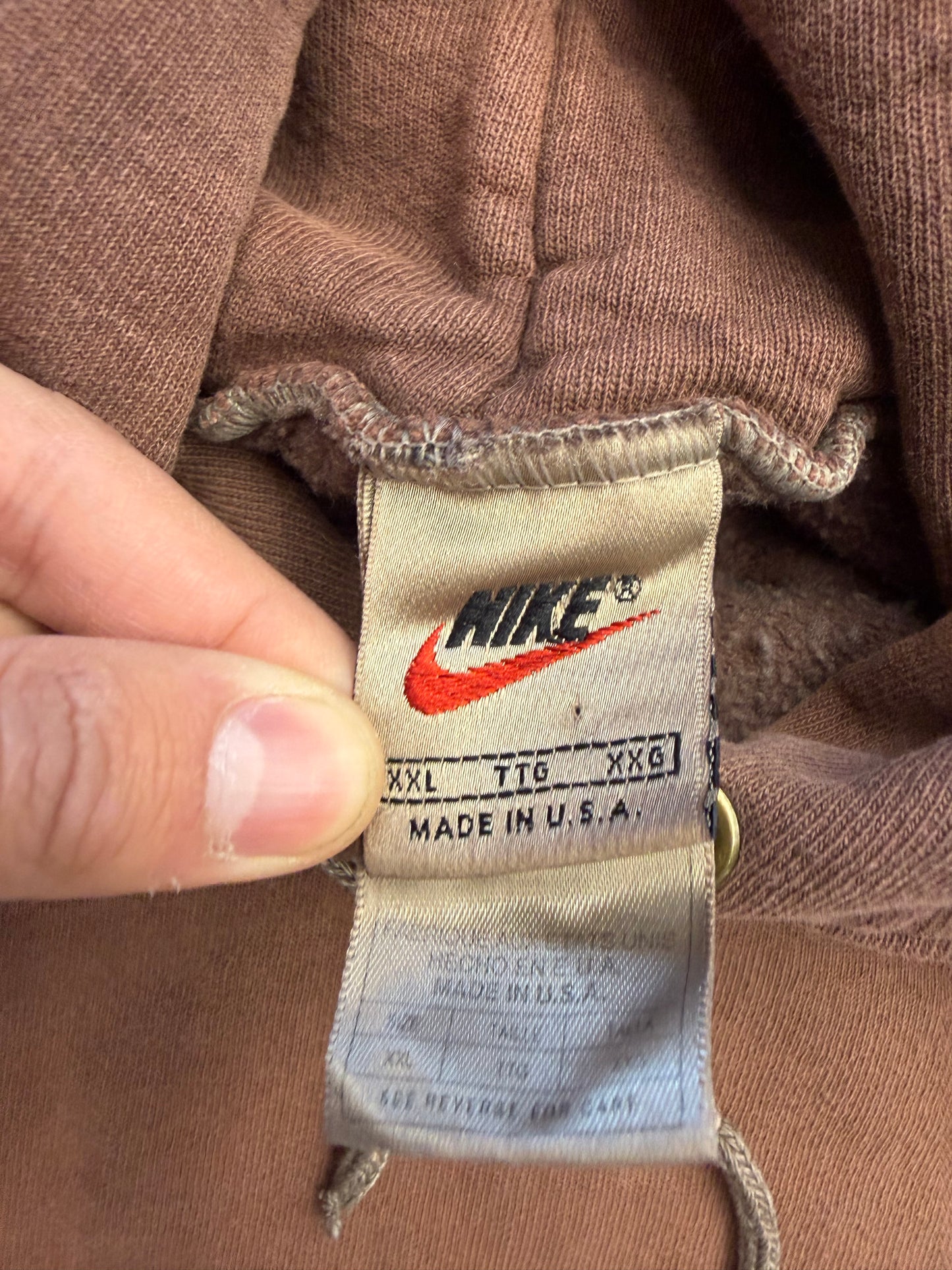 90S NIKE SIDE SWOOSH PULLOVER HOODIE - BROWN (NIKE RED SWOOSH TAG)