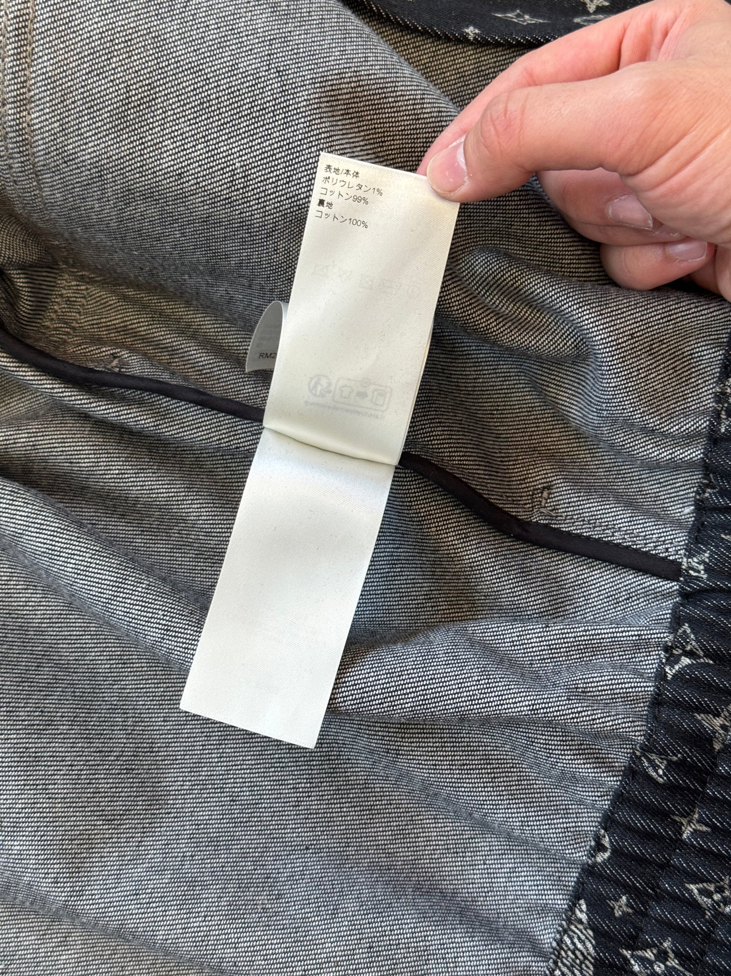 LOUIS VUITTON BLACK STARRY PRINT MONOGRAM DENIM FULL-ZIP BUTTON-UP JACKET - SIZE 46 (PRE-OWNED WITH GARMENT PROTECTOR)