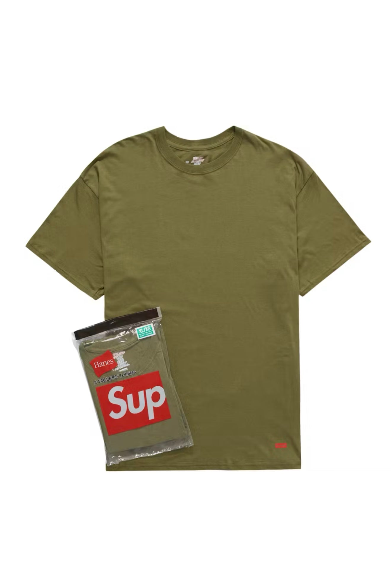 SS22 SUPREME HANES TAGLESS T-SHIRTS OLIVE 2 PACK (S)