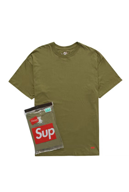SS22 SUPREME HANES TAGLESS T-SHIRTS OLIVE 2 PACK (M)