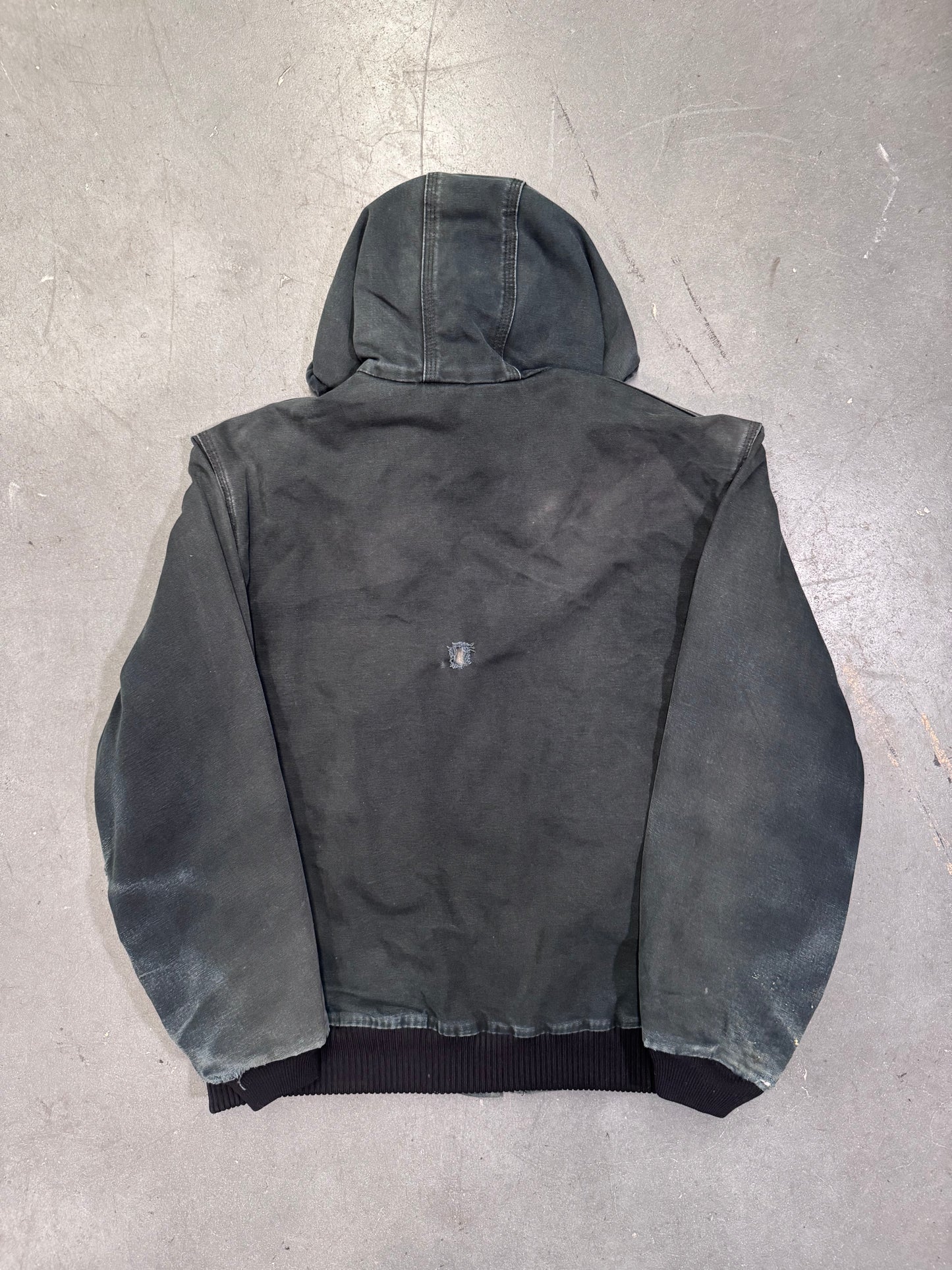 2000'S CARHARTT INSULATED CANVAS HOODIE - DARK GREEN (BLACK WAIST CUFF) (FADED TAGS XL)