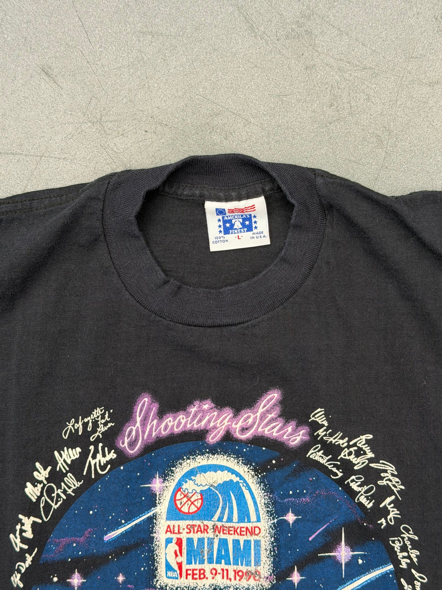 1990 SHOOTING STARS ALL-STAR WEEKEND MIAMI TEE (AMERICA'S FINEST TAG)