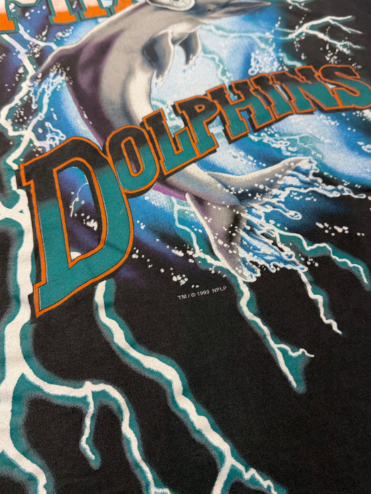 1993 MIAMI DOLPHINS SALEM LIGHTNING AMERICAN THUNDER TEE (SALEM SPORTSWEAR TAG)