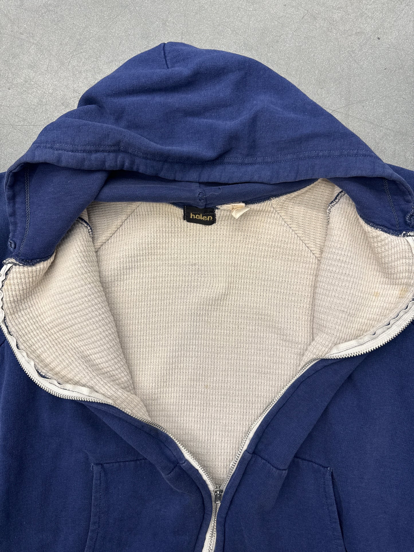 80S WAFLLE THERMAL LINED ZIP UP BLANK HOODIE (HALEN TAG)