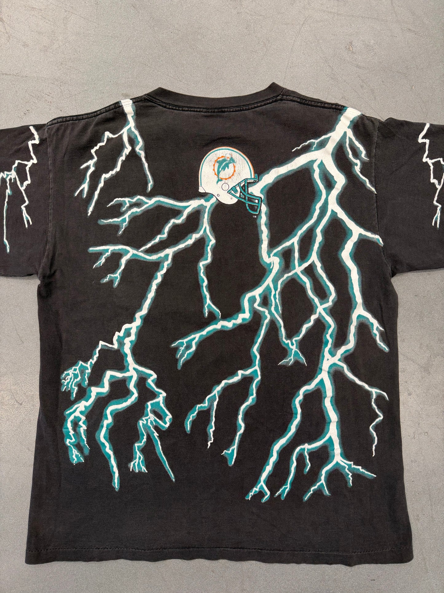 1993 MIAMI DOLPHINS SALEM LIGHTNING AMERICAN THUNDER TEE (SALEM SPORTSWEAR TAG)