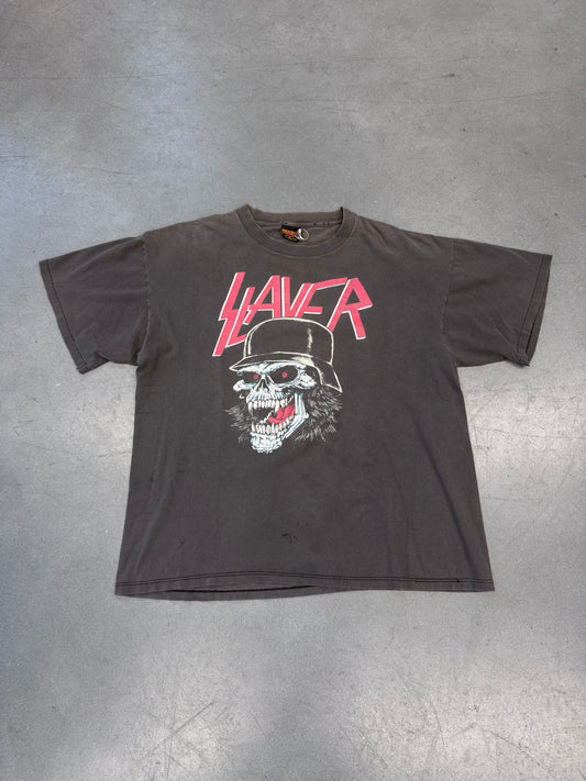1989 DISTRESSED SLAYER SLAYTANIC WEHRMACHT LAUGHING SKULL TEE (BROCKUM TAG)