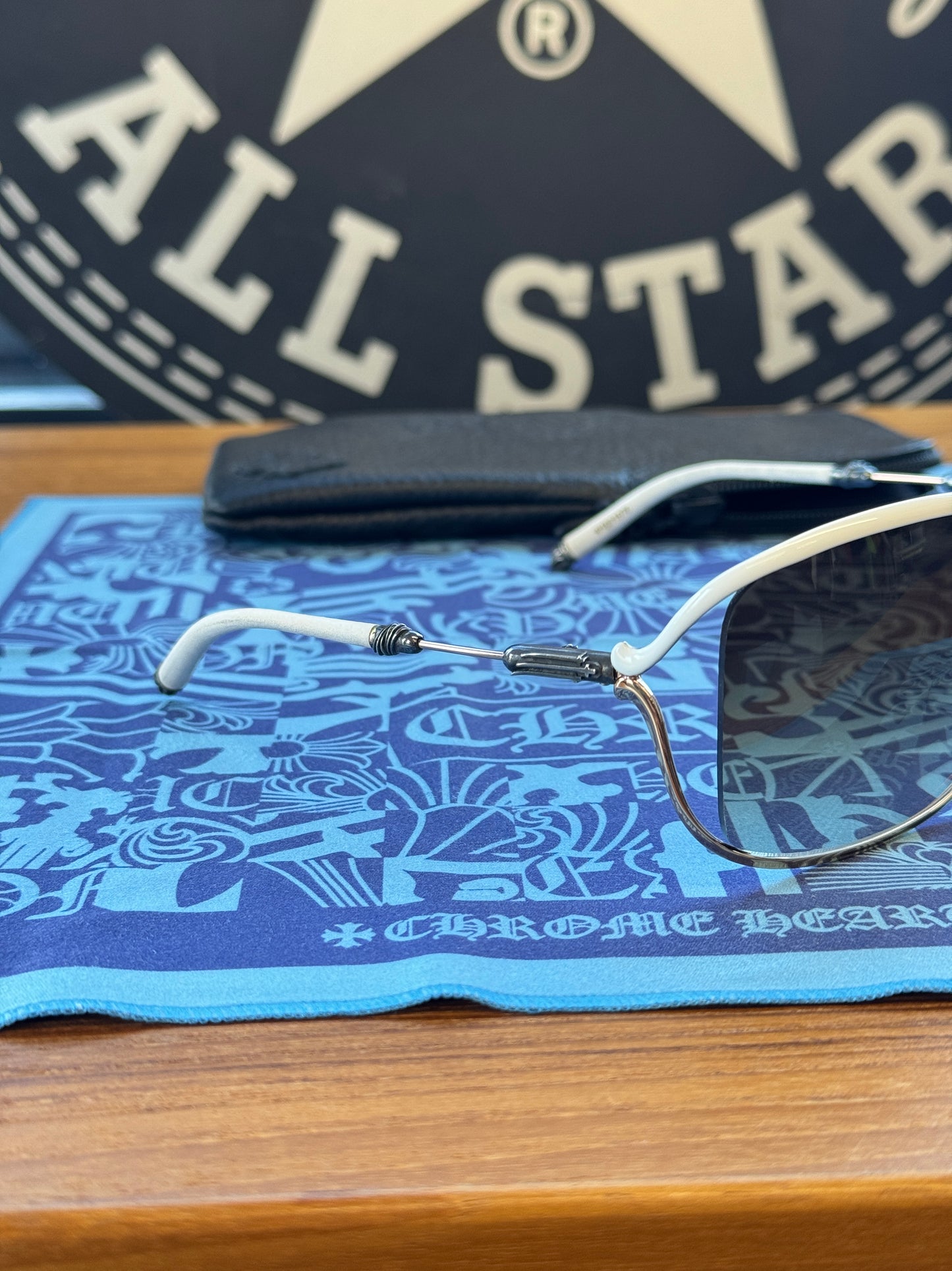 CHROME HEARTS BUTTFLUX SUNGLASSES (SILVER + LEATHER HANDLES)