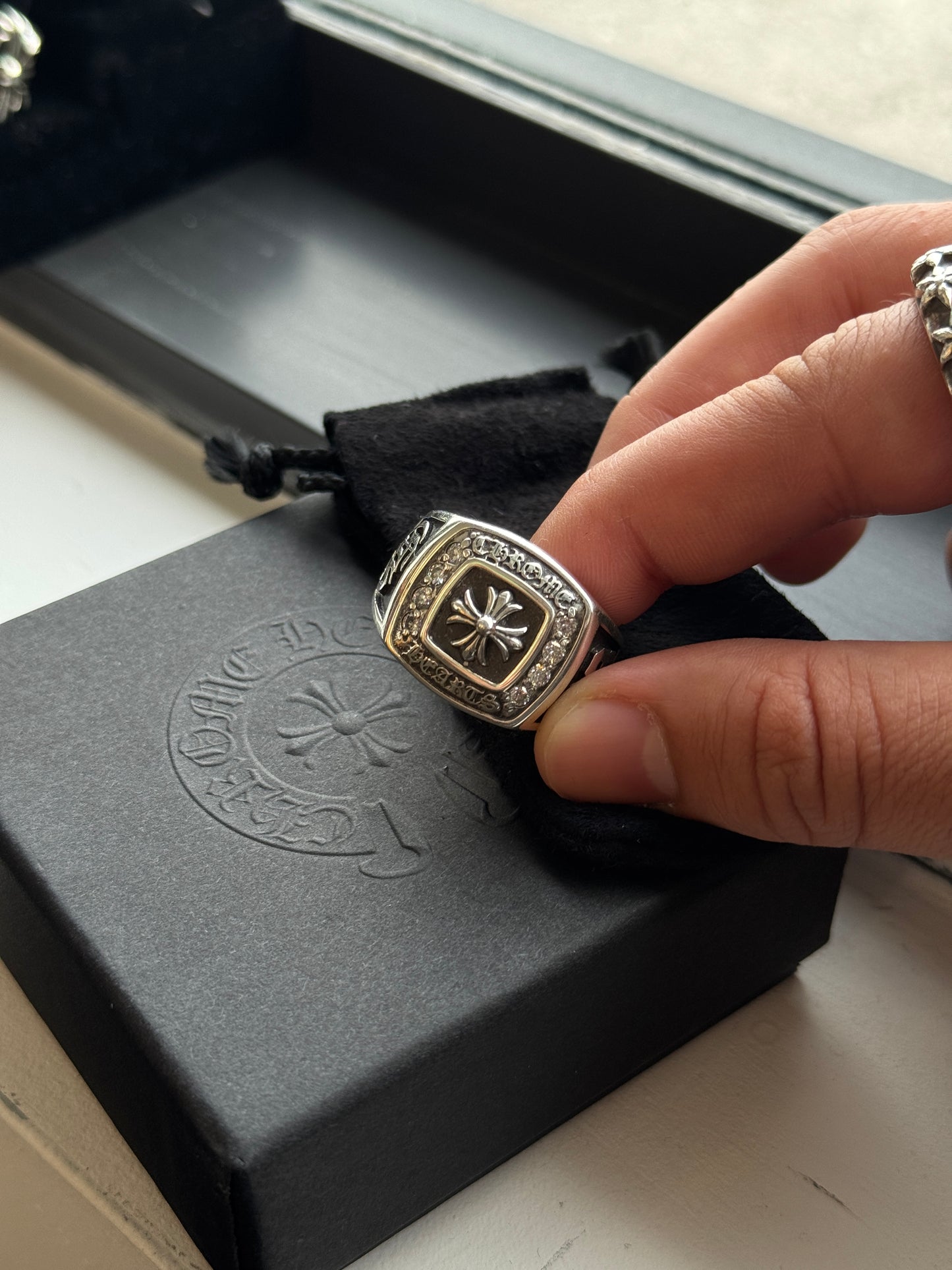 CHROME HEARTS DIAMOND CHAMPION SILVER RING 33 LARGE (SIZE 12) (36.1 GRAMS) (NEW)