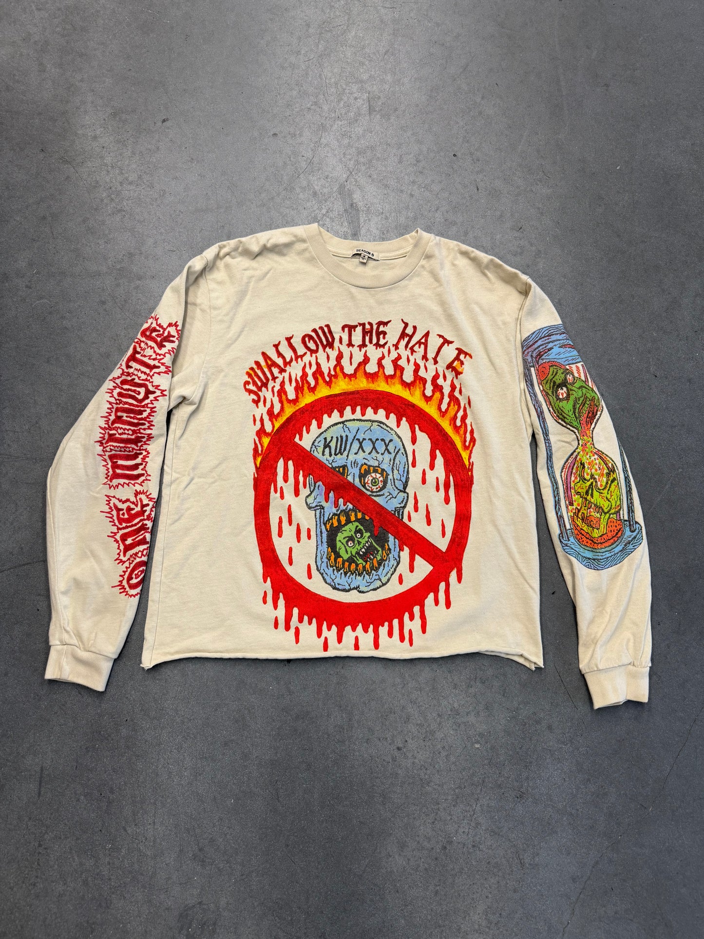 YEEZY SEASON 6 CROPPED XXXTENTACION SWALLOW THE HATE LONG SLEEVE TEE - BONE (M)