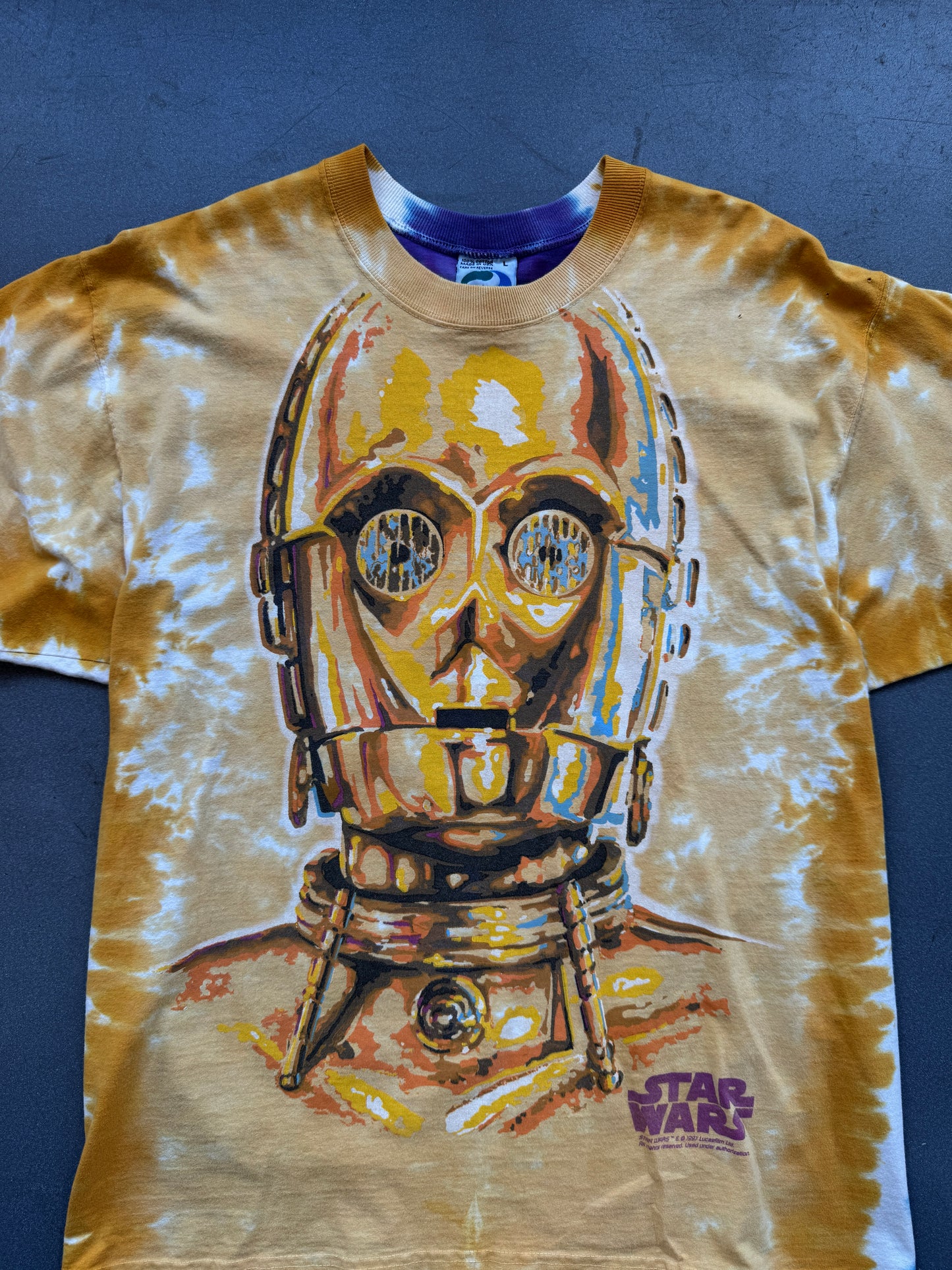 1997 STAR WARS C-3P0 R2-D2 TIE-DYE TEE (LIQUID BLUE TAG)