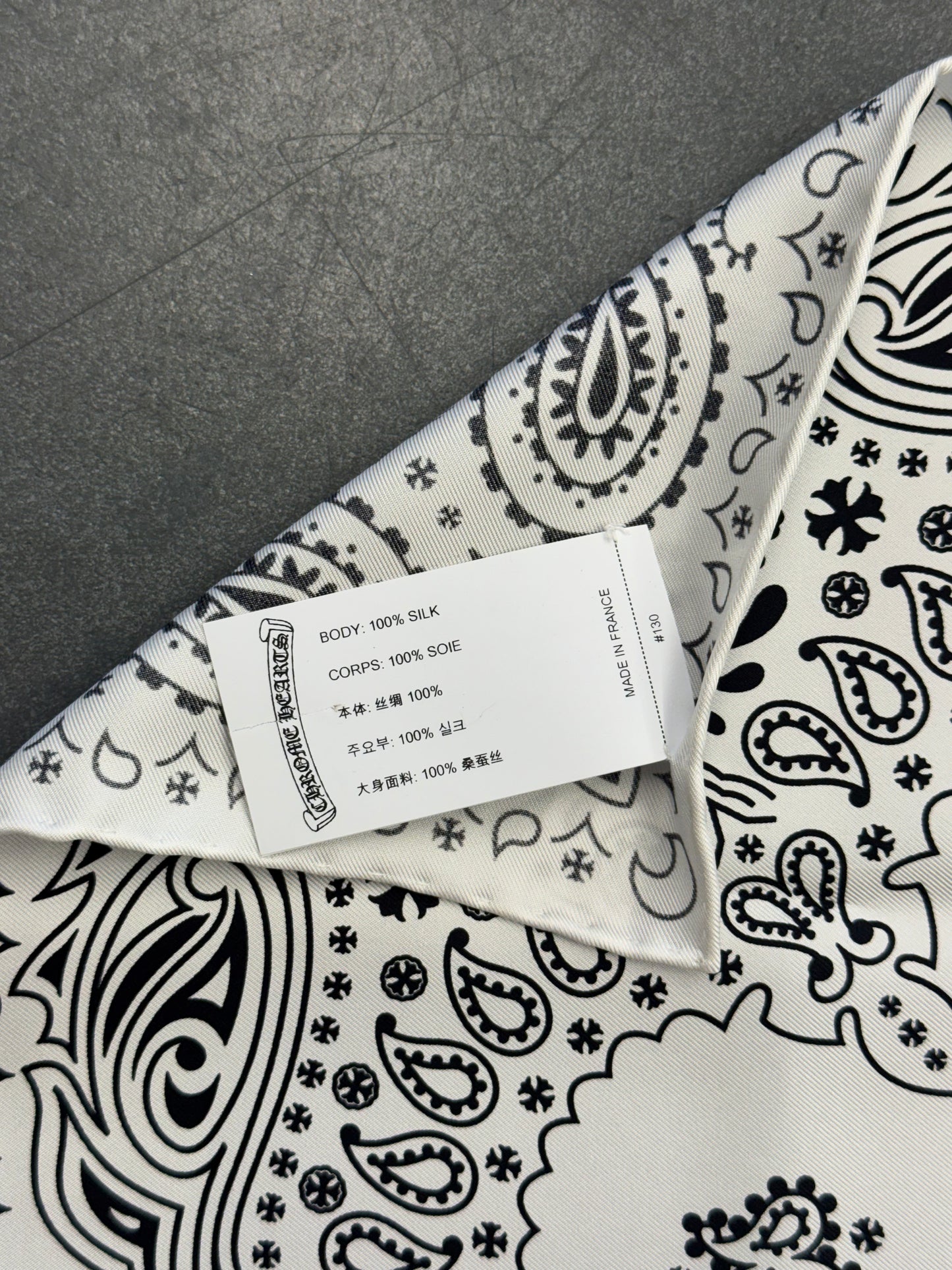 CHROME HEARTS SHOCK TREATMENT SILK BANDANA - WHITE