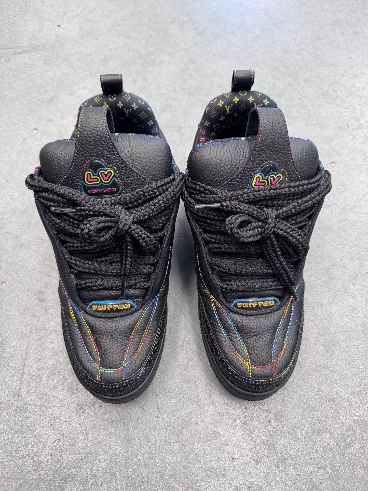 SIZE 10 LOUIS VUITTON RAINBOW/BLACK SKATE SNEAKER (PRE-OWNED WITH NO BOX)