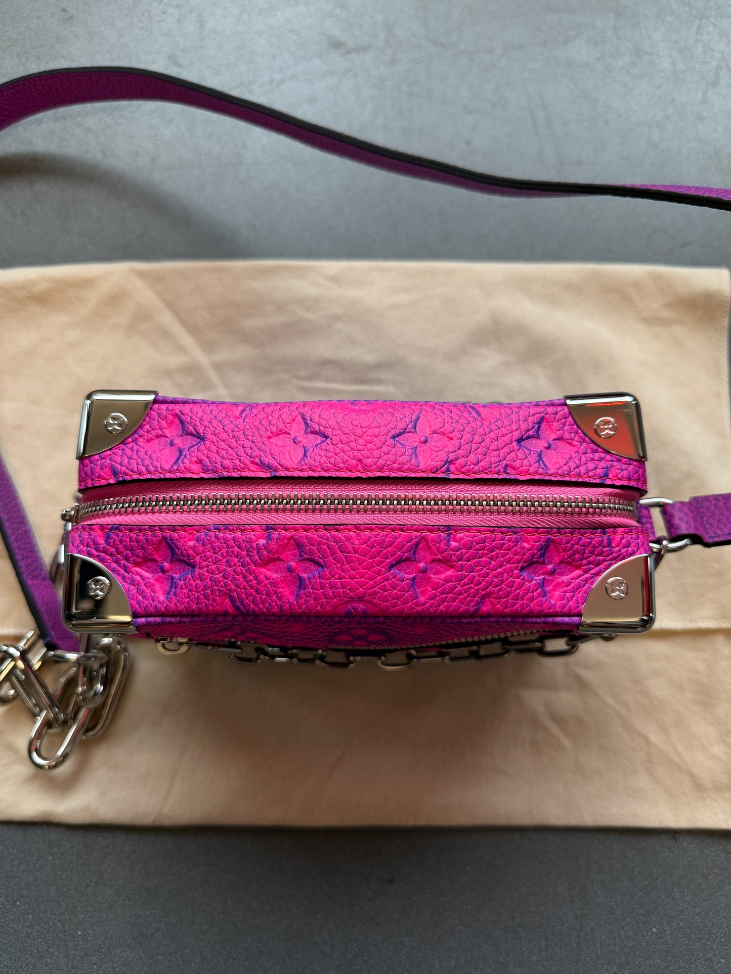 SS22 LOUIS VUITTON MINI SOFT TRUNK CHAIN BAG - TAURILLON ILLUSION BLUE/PINK (NEW WITH DUSTBAG) (TANIA)
