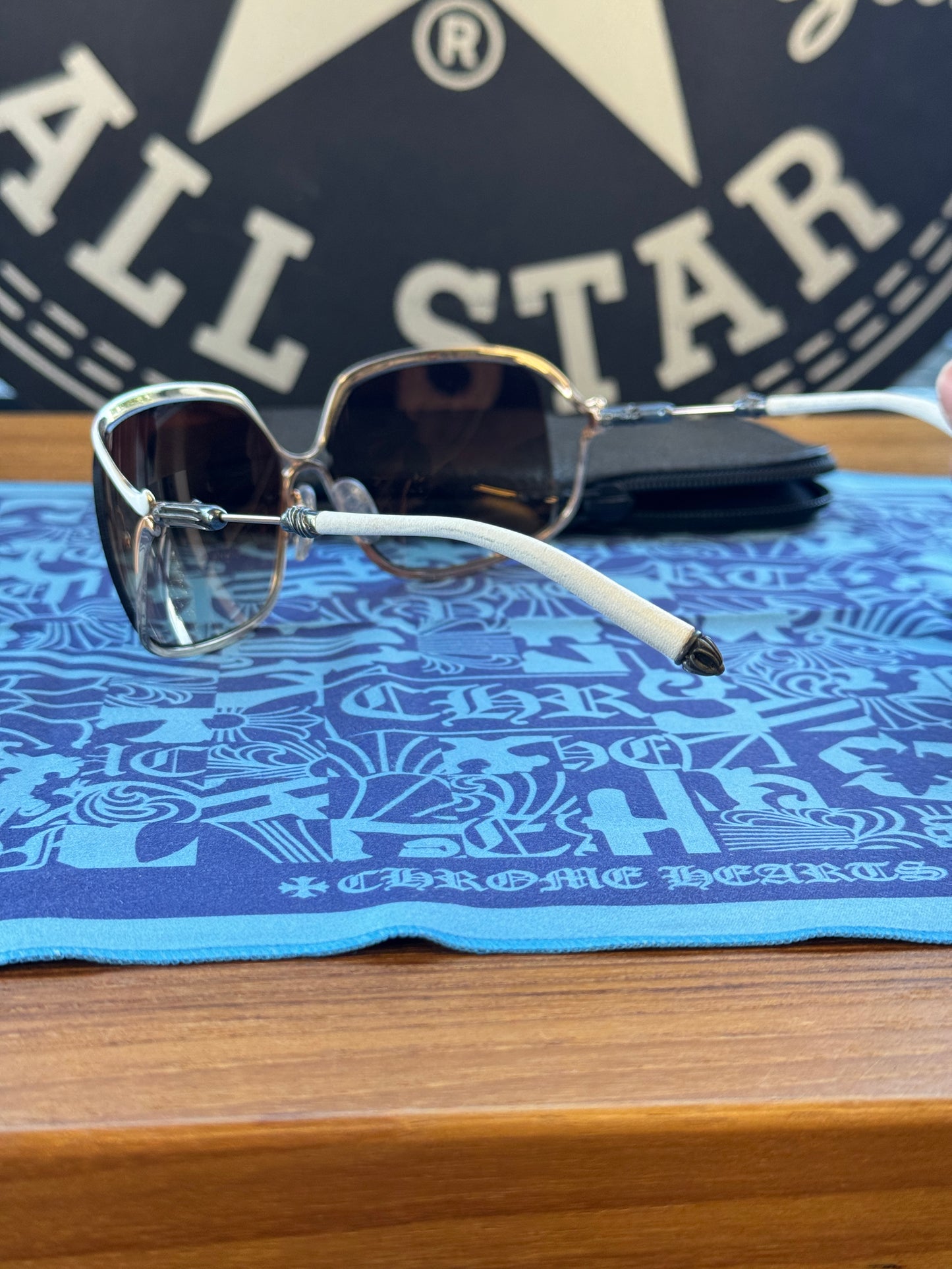 CHROME HEARTS BUTTFLUX SUNGLASSES (SILVER + LEATHER HANDLES)