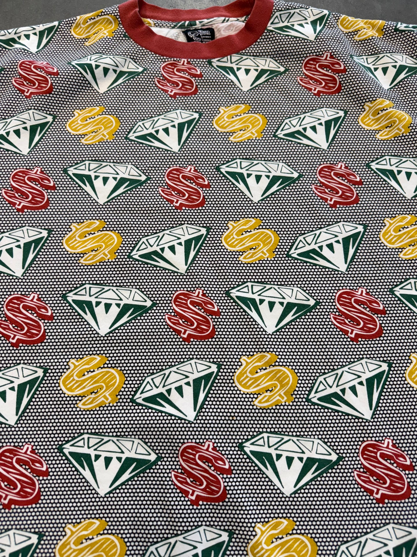 VINTAGE BILLIONAIRE BOYS CLUB BBC DIAMONDS & DOLLARS RED/GREEN/YELLOW TEE