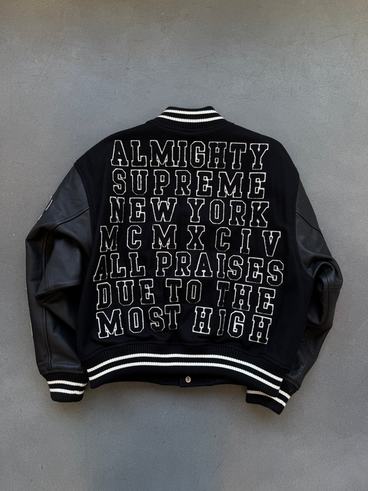 SS25 SUPREME PRAISES VARSITY JACKET 'BLACK' (NEW) (M)