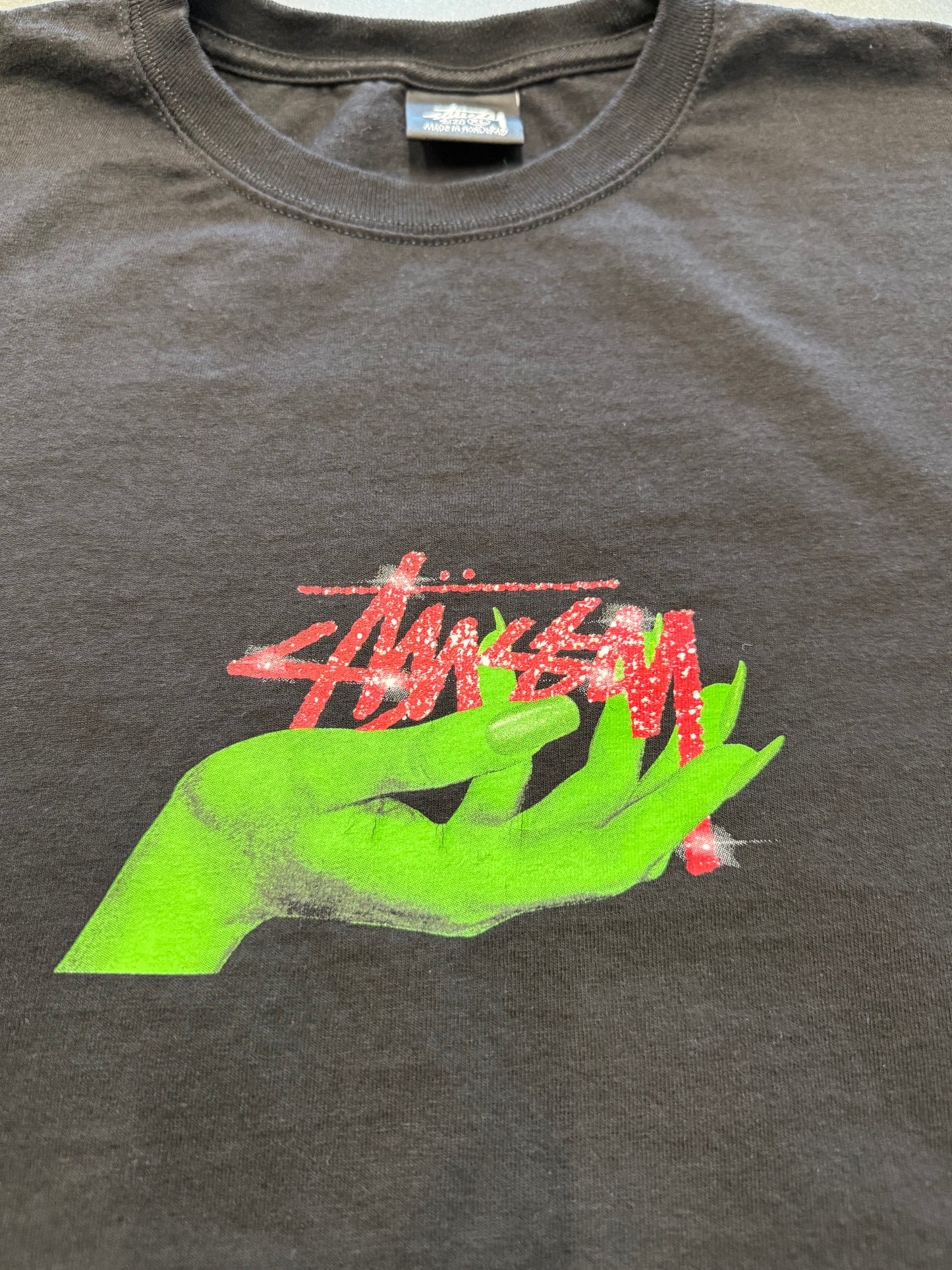 STUSSY OZ WITCH HAND LOGO TEE - BLACK (XL)