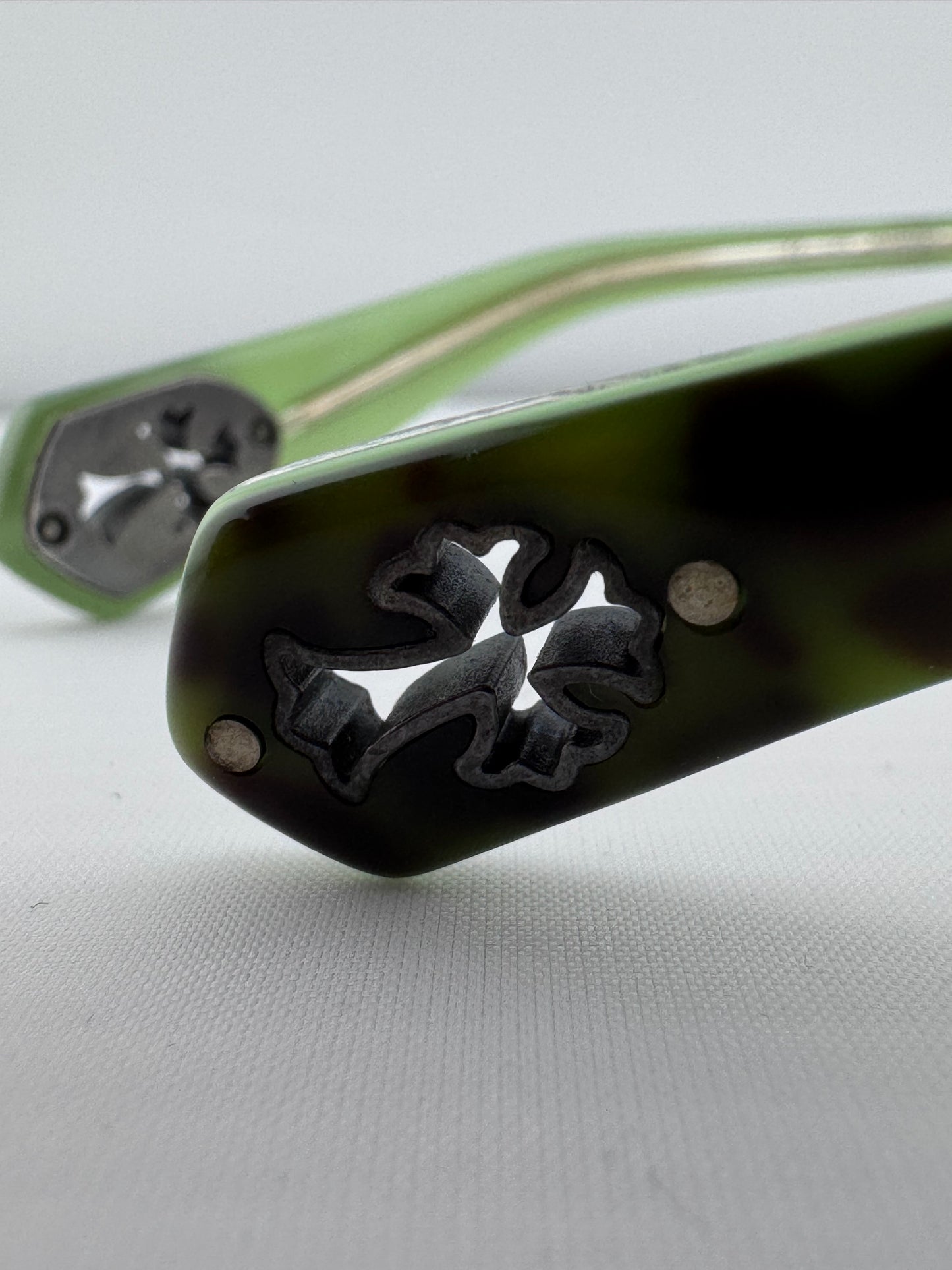 CHROME HEARTS ‘BONED’ LIGHT GREEN TORTOISE SUNGLASSES (WITH CASE)