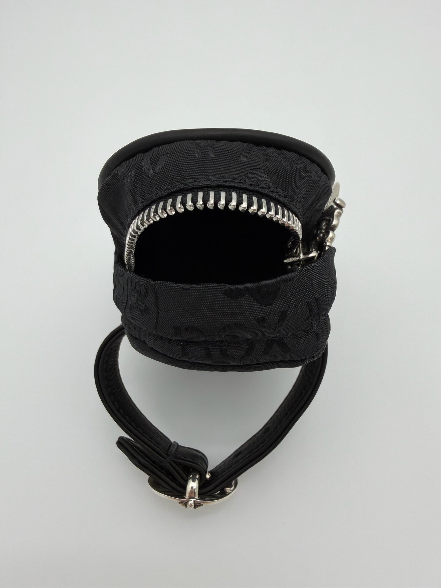 CHROME HEARTS STENCIL MULTI-MOTIF NYLON WRIST BACKPACK BRACELET WITH GUNSLINGER BUCKLE STRAP