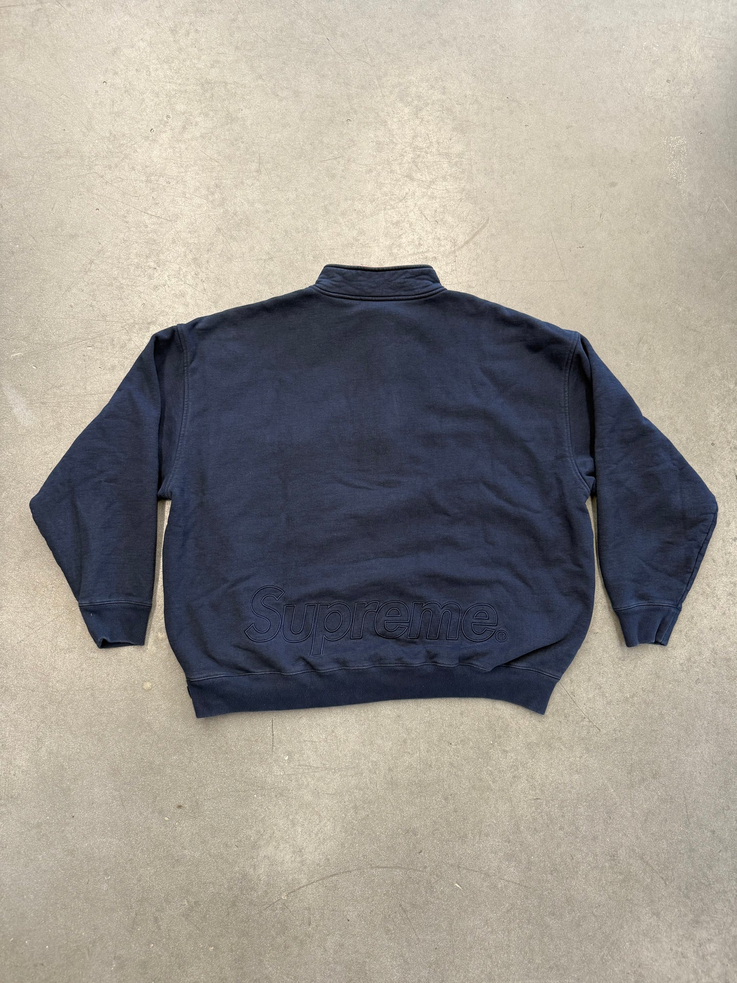 FW22 SUPREME WASHED HALF ZIP PULLOVER NAVY RED