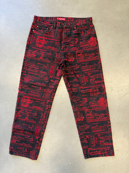 SS20 SUPREME CHECKS AND BONDS EMBROIDERED DENIM JEANS