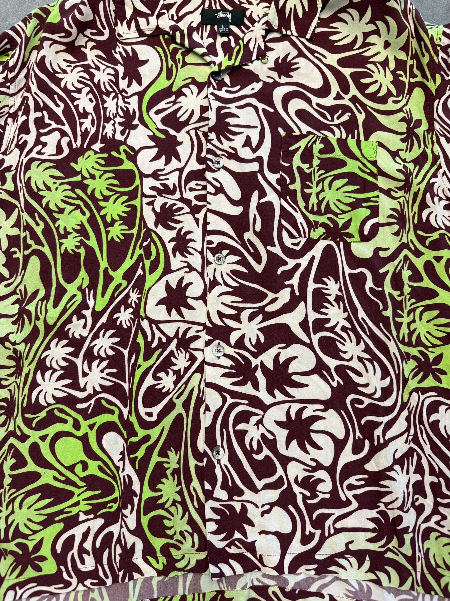 STUSSY PSYCHADELIC PALM TREE BUTTON UP SHIRT