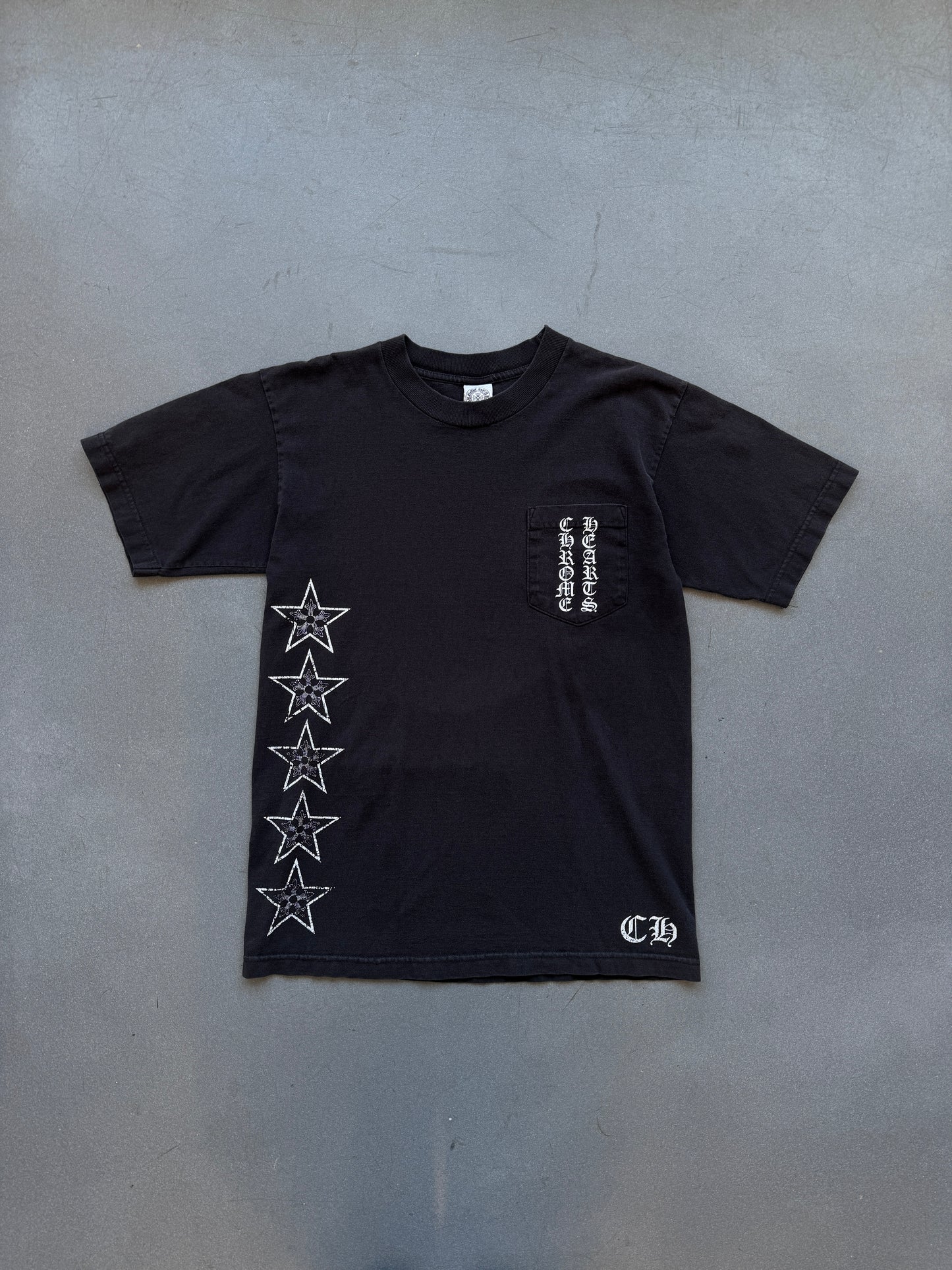 VINTAGE CHROME HEARTS T BAR LOGO STARS POCKET TEE