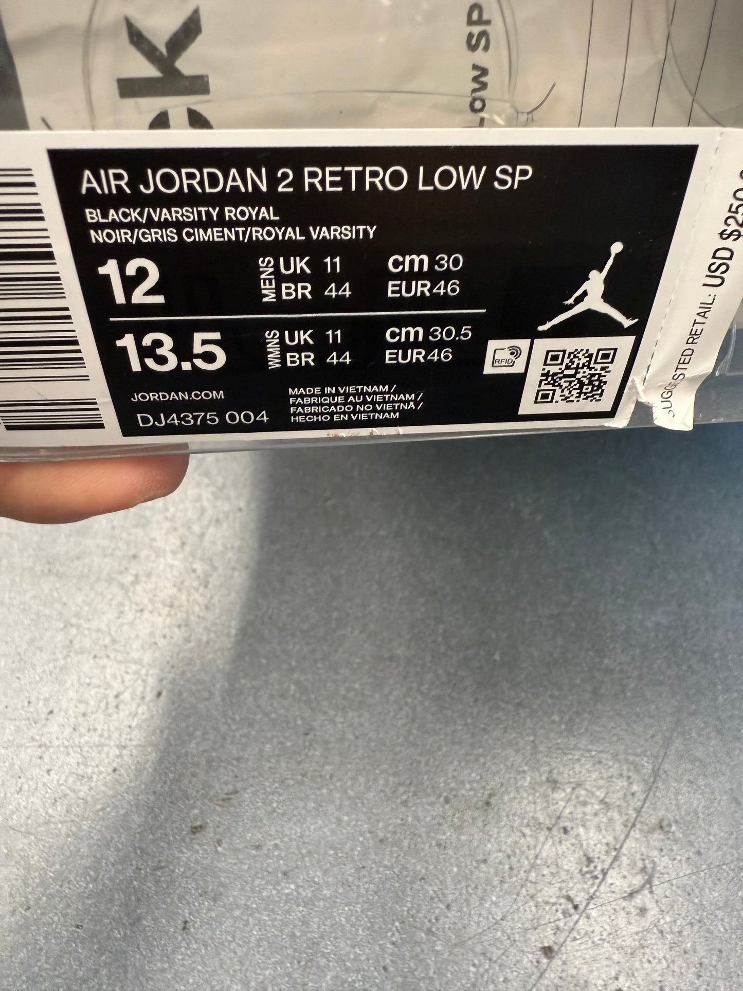 2021 SIZE 12 OFF-WHITE JORDAN 2 RETRO LOW SP BLACK BLUE (PRE-OWNED WITH BOX)