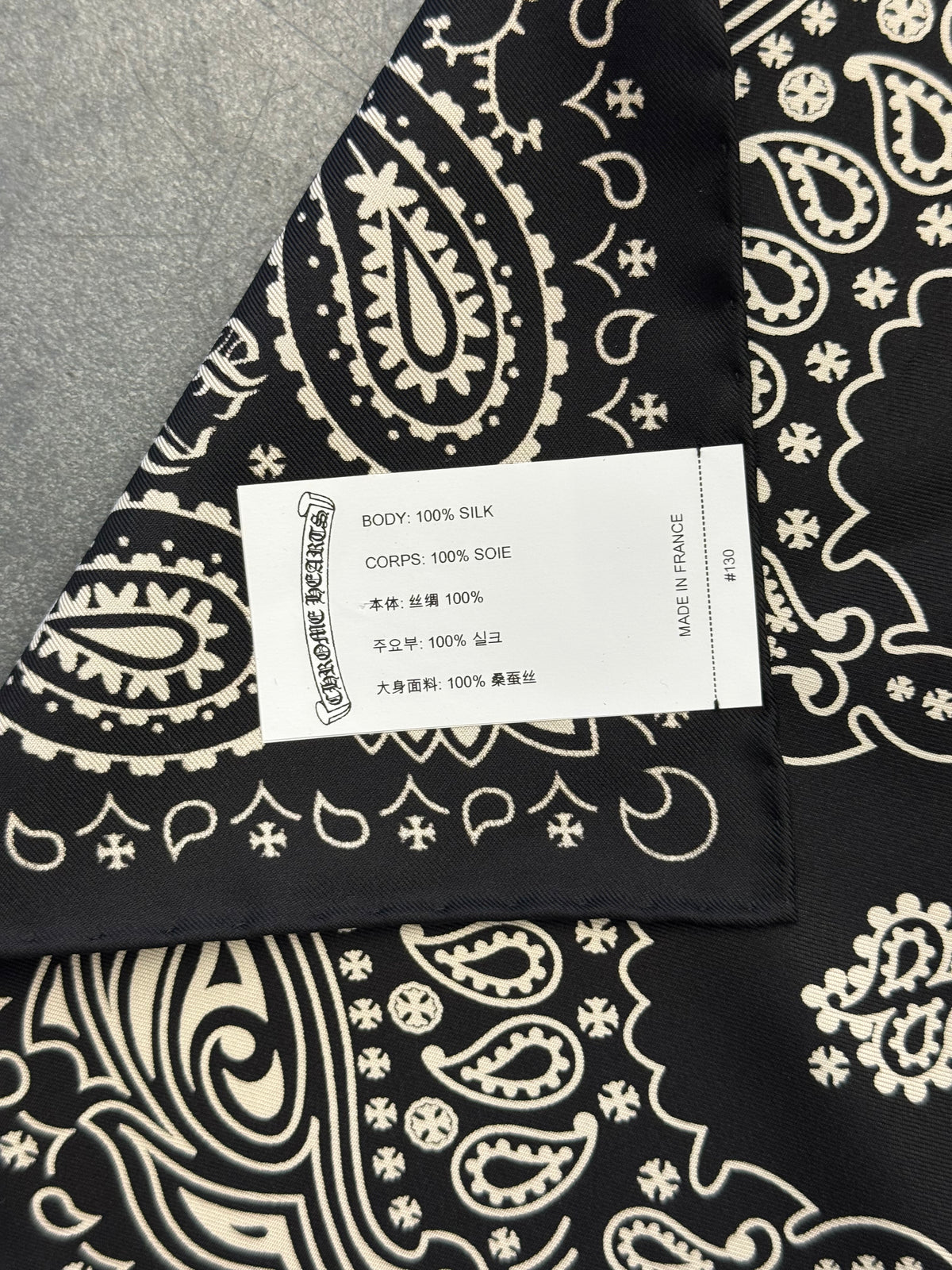CHROME HEARTS SHOCK TREATMENT SILK BANDANA - BLACK