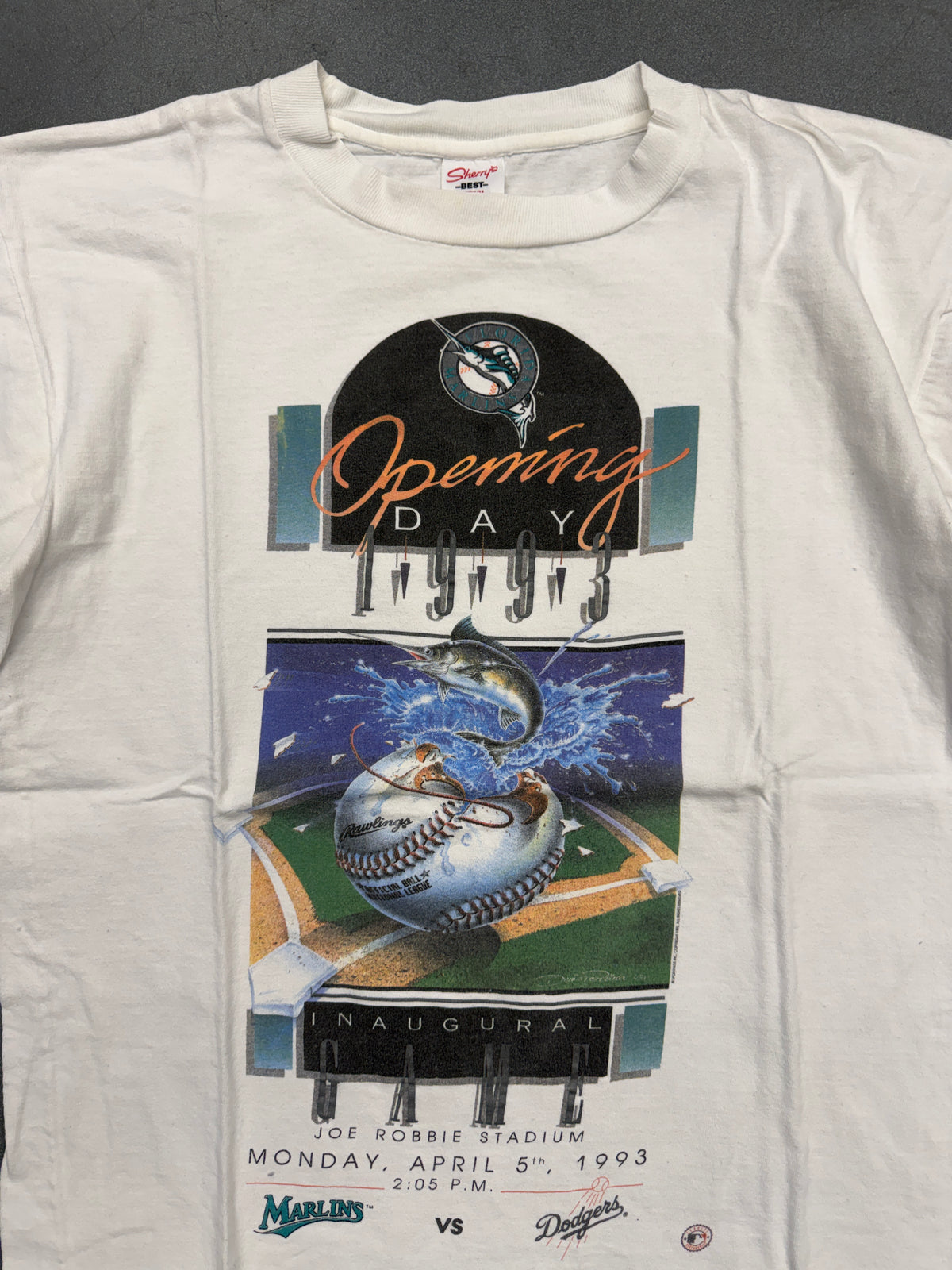 1993 FLORIDA MARLINS OPENING DAY INAUGURAL GAME TEE (SHERRY'S BEST TAG)