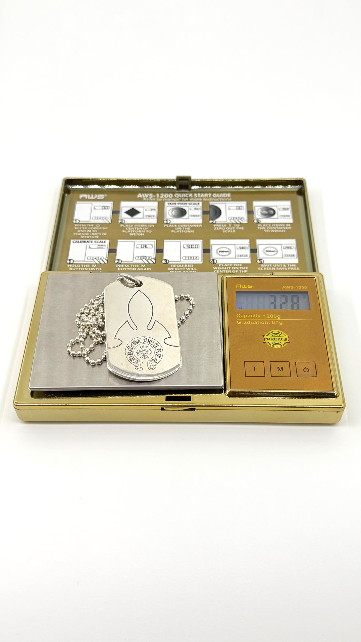 CHROME HEARTS FLEUR SILVER DOG TAG WITH 30 INCH SILVER BALL CHAIN