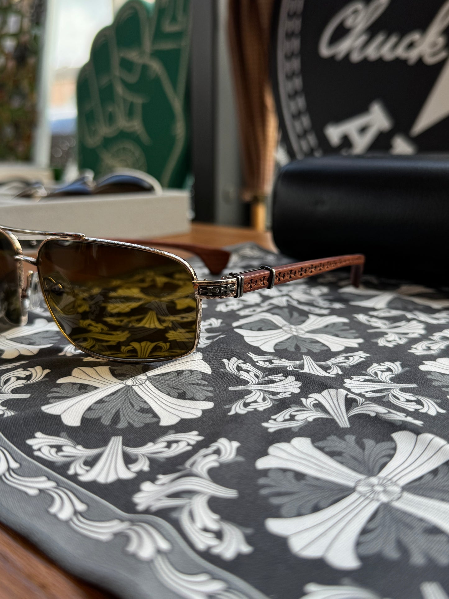 VINTAGE CHROME HEARTS THE BEAST I WOODEN SUNGLASSES (WITH CASE)