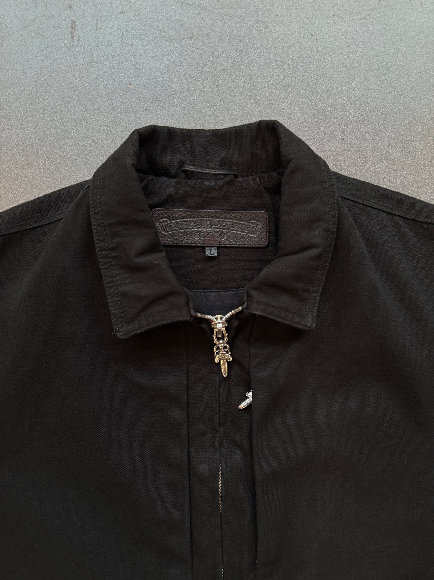 CHROME HEARTS "STREET MEAT" 100% COTTON CANVAS BLACK ZIP-UP JACKET (L)