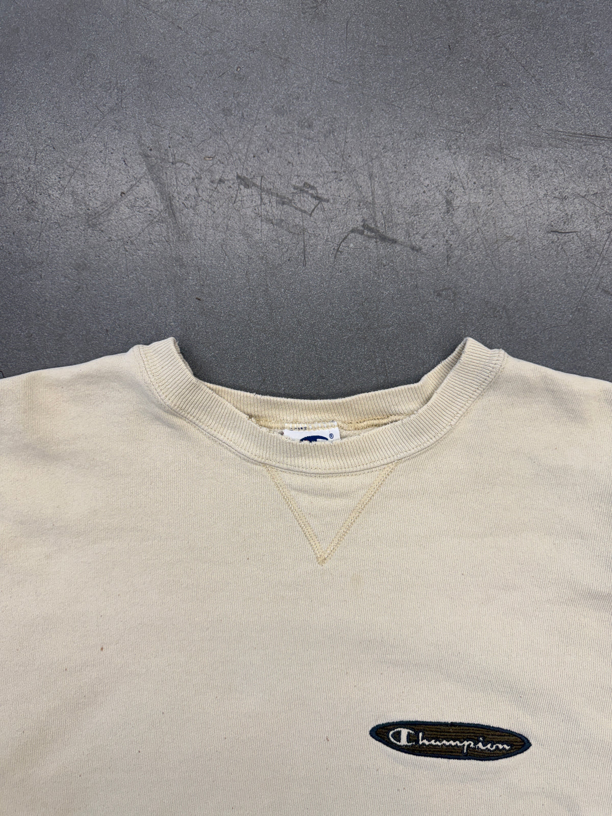 90S CHAMPION CHEST OVAL EMBROIDERED LOGO CREWNECK SWEATER (BLUE TAG)