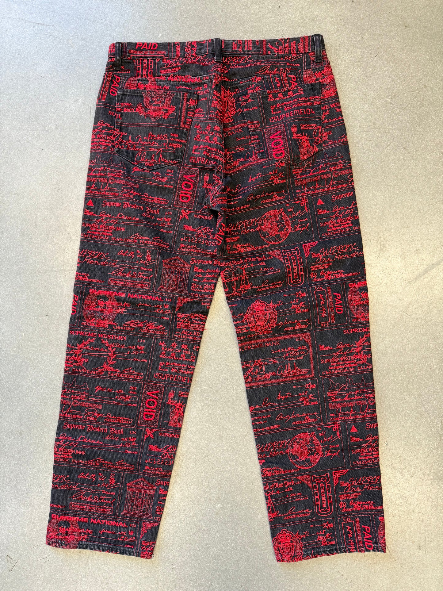SS20 SUPREME CHECKS AND BONDS EMBROIDERED DENIM JEANS