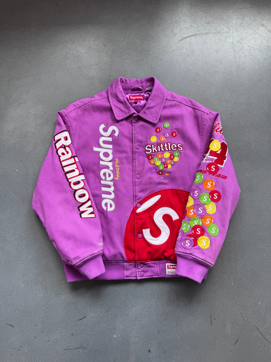 FW21 SUPREME SKITTLES MITCHELL & NESS VARSITY JACKET - PURPLE (M)