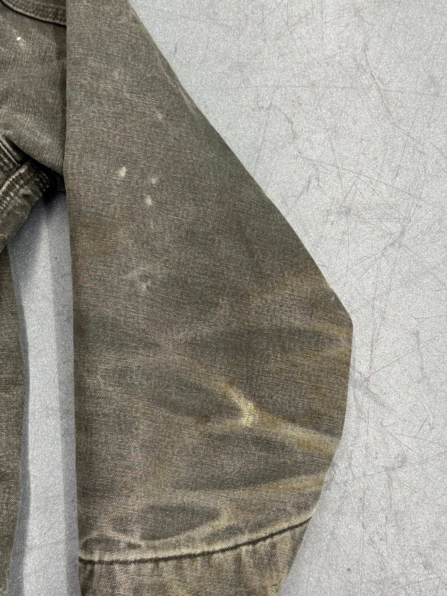 90S CARHARTT PLAID-LINED ZIP-UP CANVAS COLLARED WORK JACKET (J97MOS)