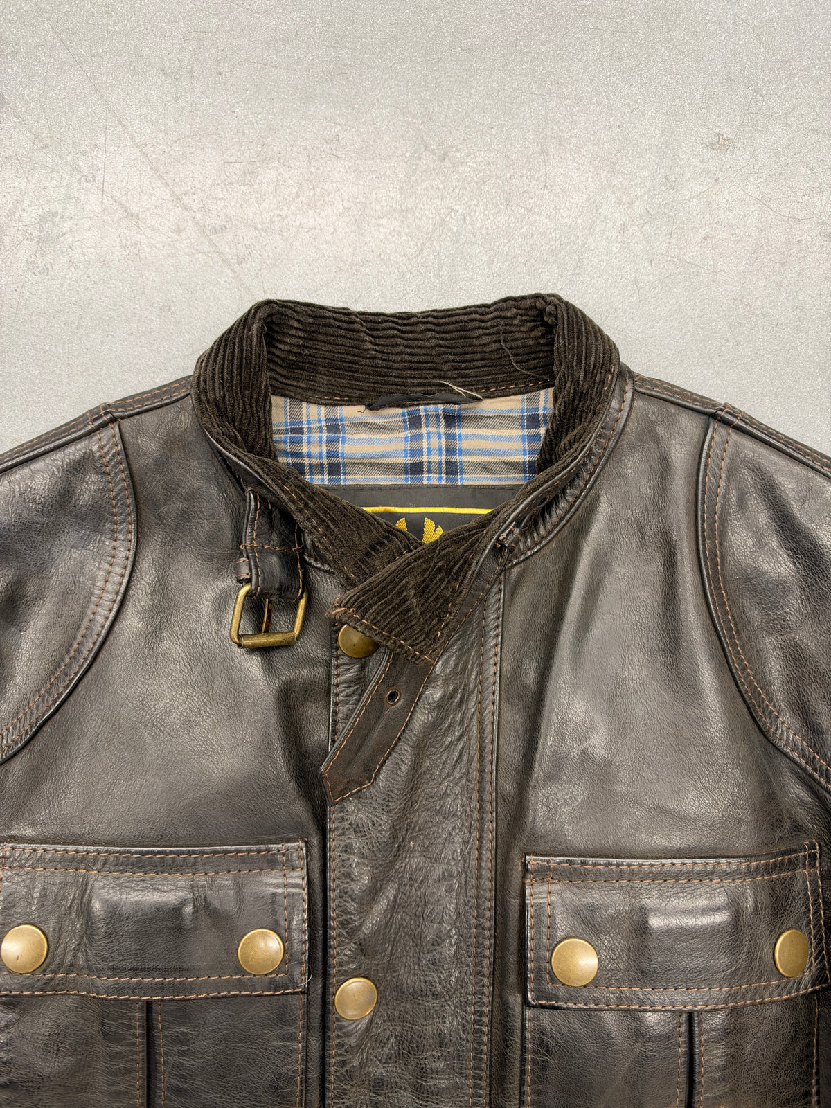 BELSTAFF GOLD LABEL CORDUROY COLAR LEATHER BIKER JACKET