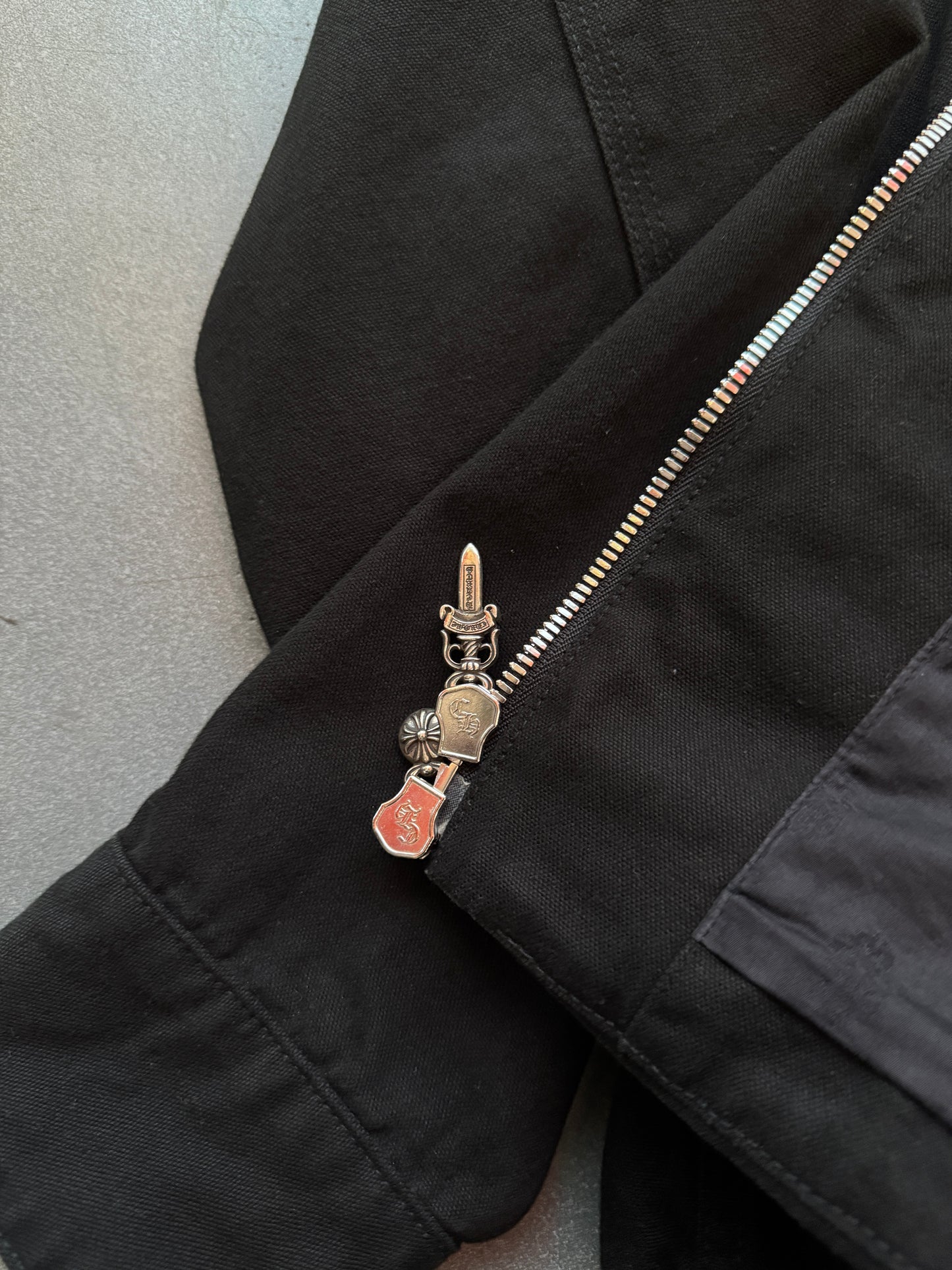 CHROME HEARTS "STREET MEAT" 100% COTTON CANVAS BLACK ZIP-UP JACKET (L)