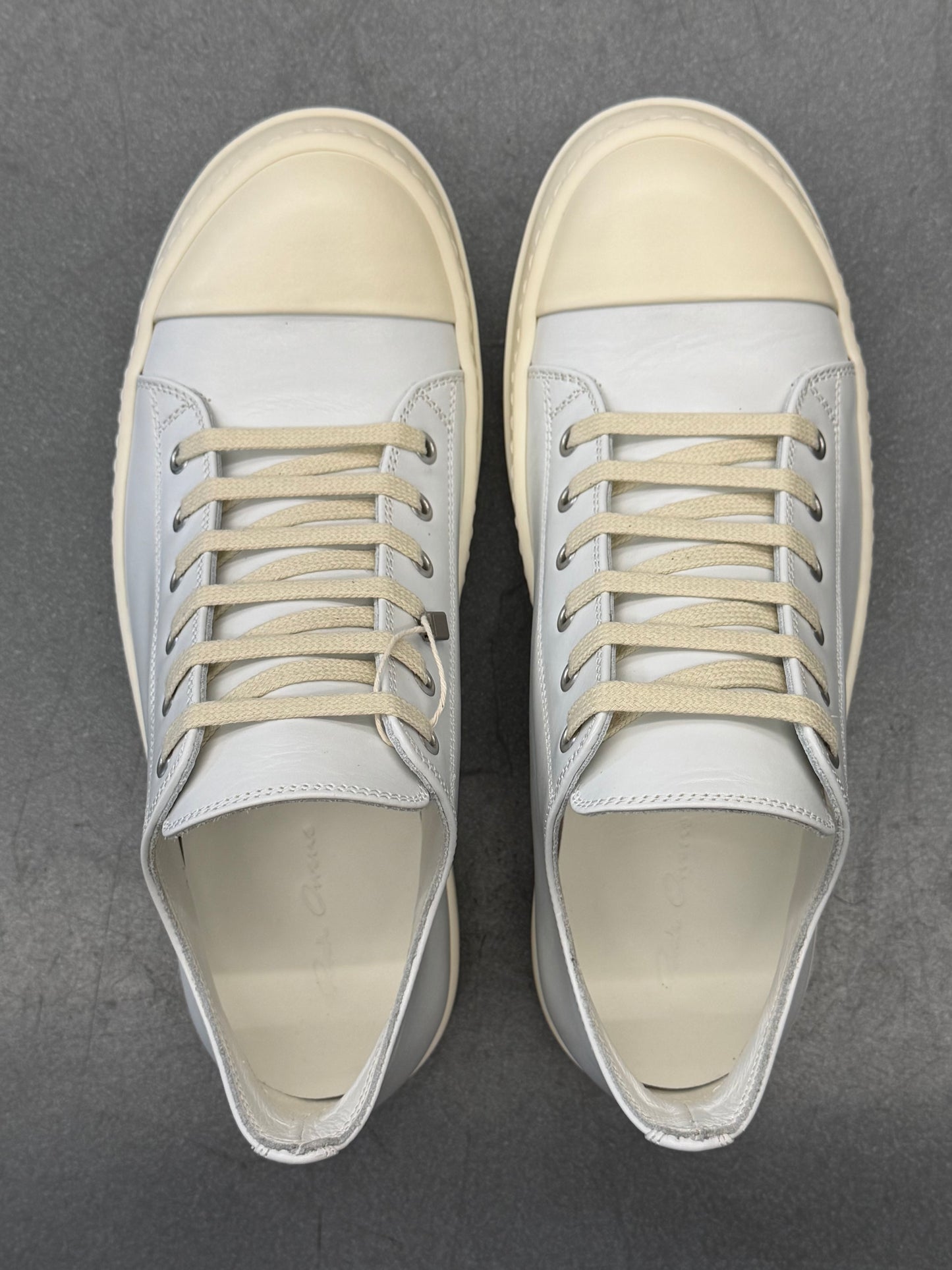 RICK OWENS LEATHER RAMONES LOW-TOP SNEAKERS - CHALK WHITE