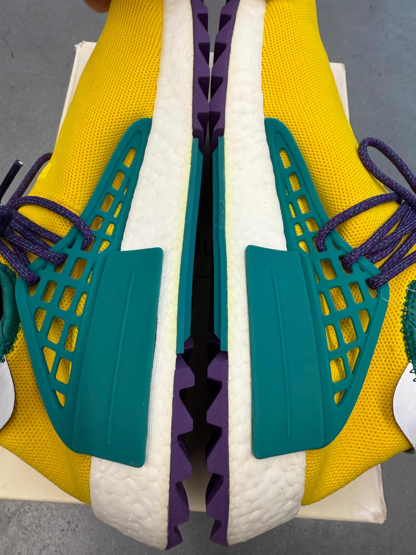 SIZE 11.5 ADIDAS NMD HUMAN RACE PHARRELL YELLOW (F&F) (BRAND NEW WITH BOX)