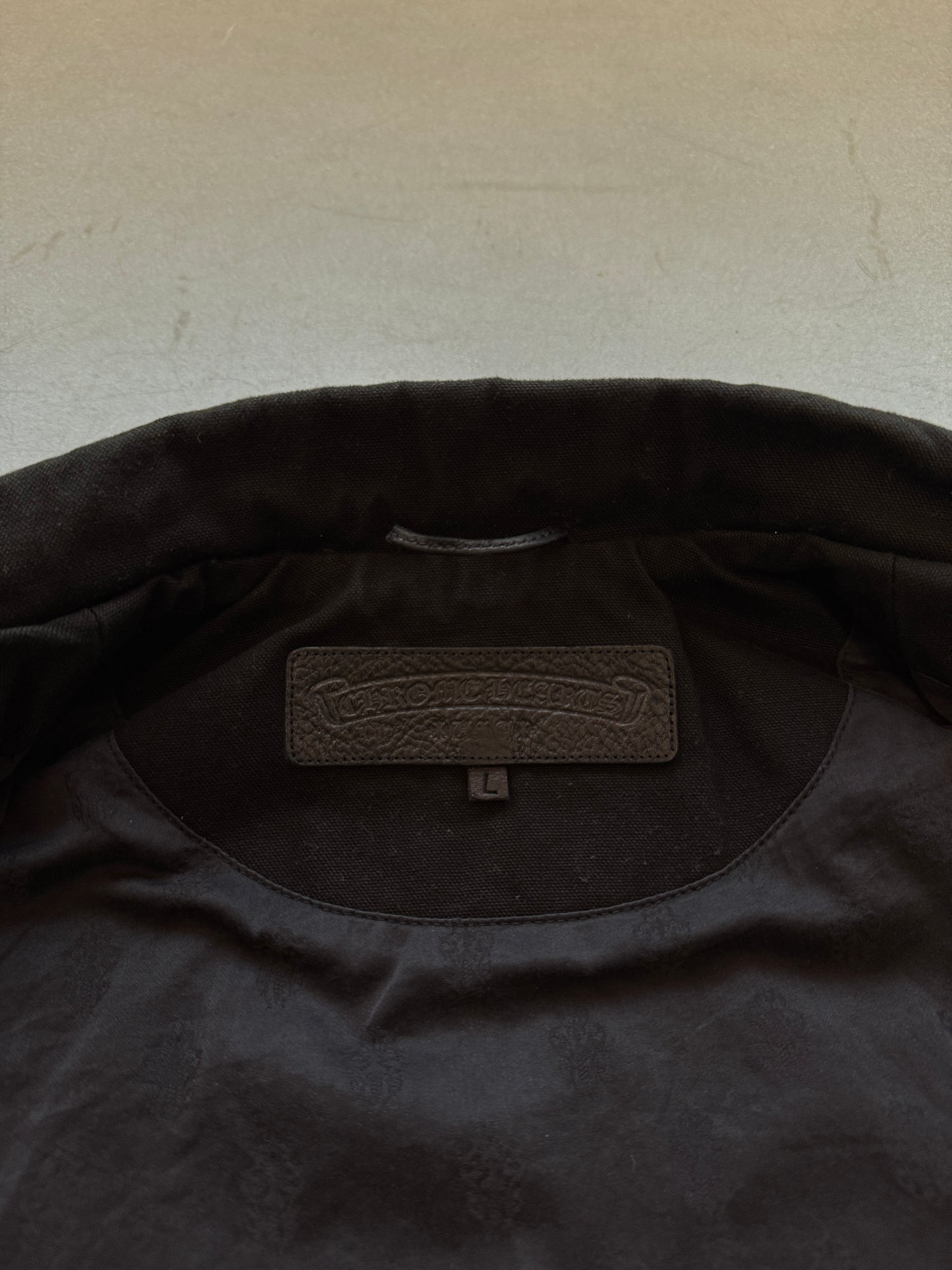 CHROME HEARTS "STREET MEAT" 100% COTTON CANVAS BLACK ZIP-UP JACKET (L)